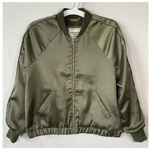 Olive Satin Bomber Jacket